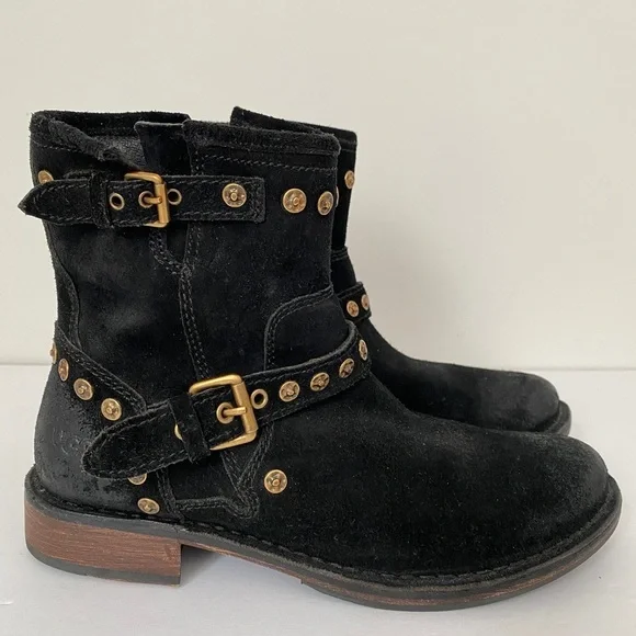 UGG Fabrizia Black Suede Studded Moto Boots 7.5 - Picture 1 of 11